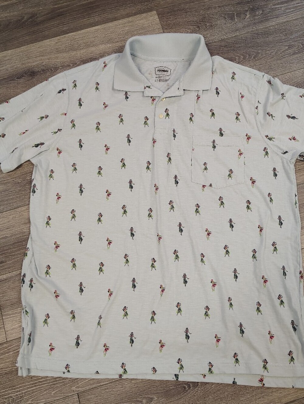 The Foundry Supply Co. Light Blue Polo with Hula Girls Print 2XL